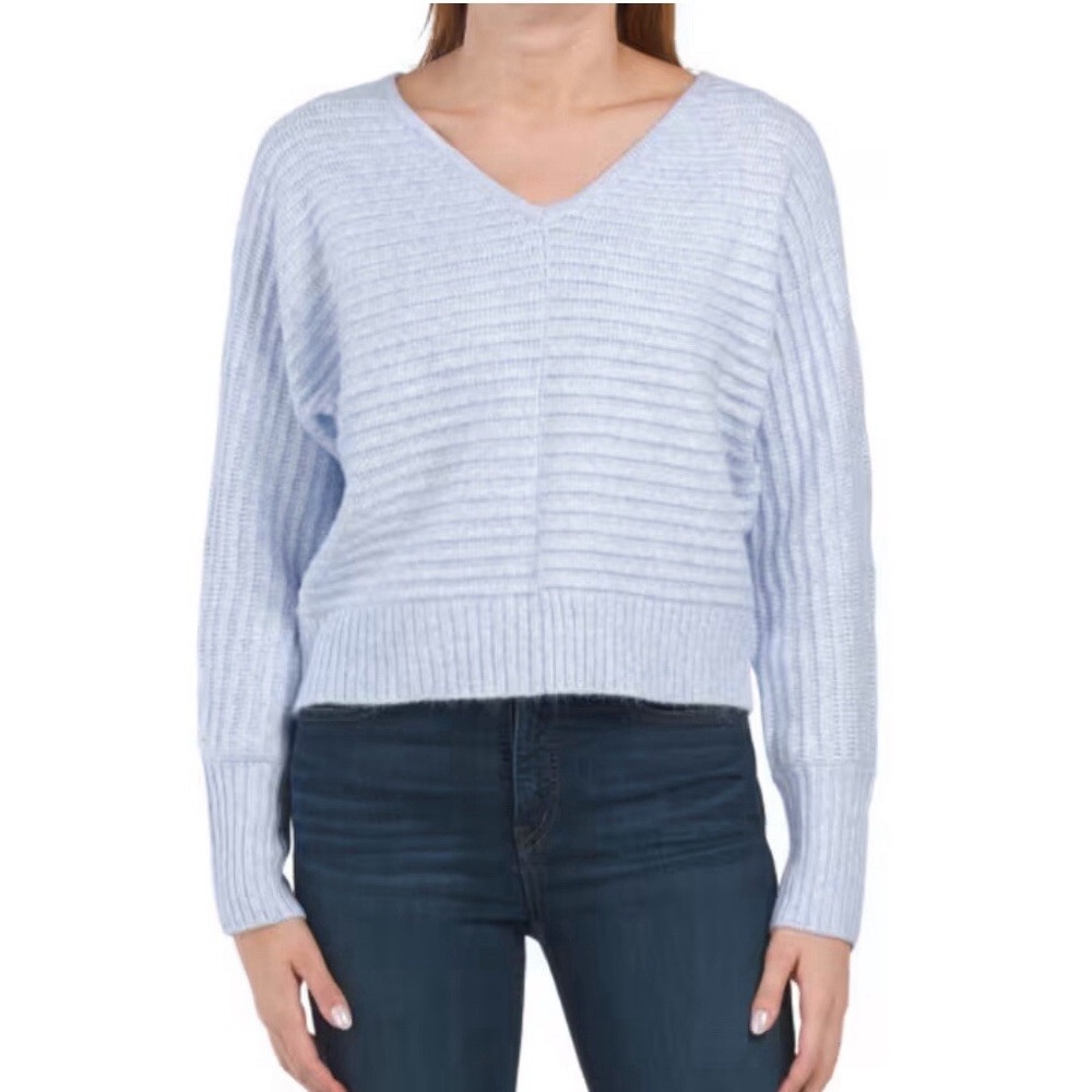 Sincerely Jules Light Blue V-Neck Ribbed Cropped Sweater Women’s Size Small